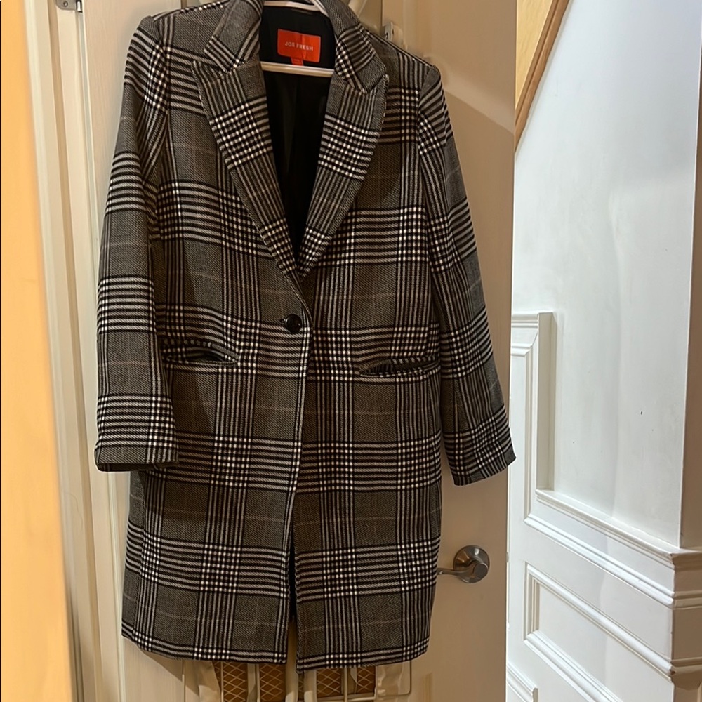 Joe Fresh Black & White Plaid Pea Coat
